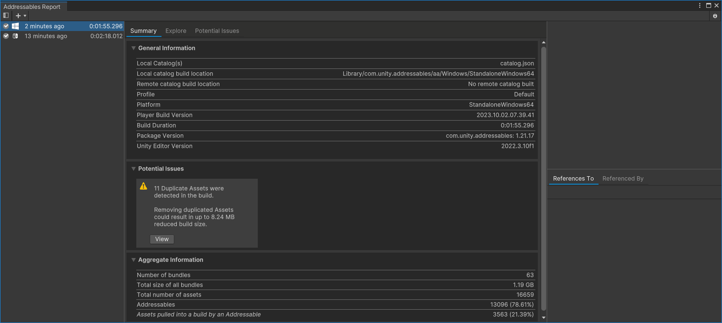 [unity2022]新しい Addressable Report | Unity Indies