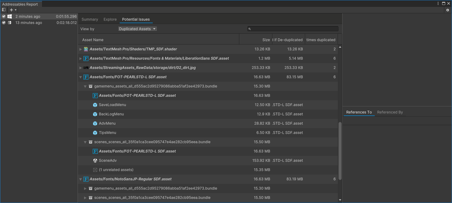 [unity2022]新しい Addressable Report | Unity Indies